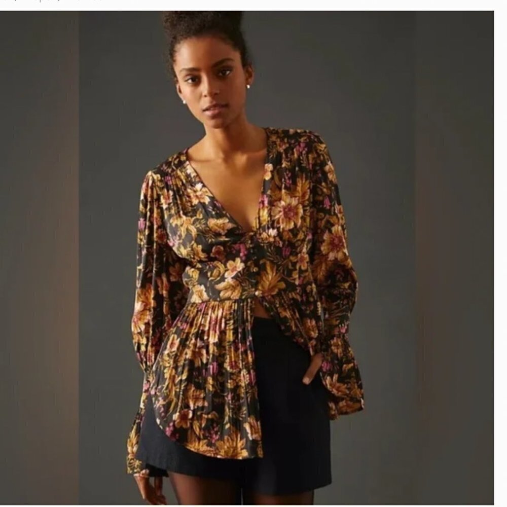Anthropologie Deep-V Floral Tunic Small NWT